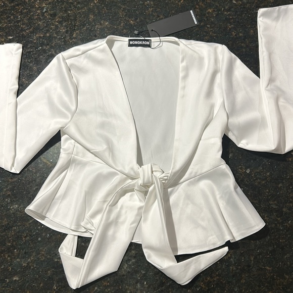 **5 MORE DAYS TO MAKE OFFER** Momokrom white satin crop top - Picture 1 of 9